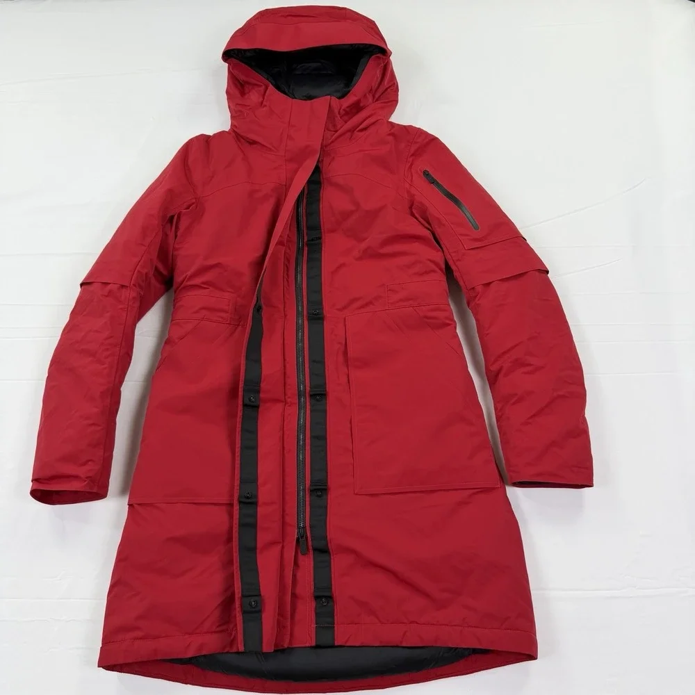 Lululemon Red Goose Down Long Hooded Winter Parka Coat Women's Size 6